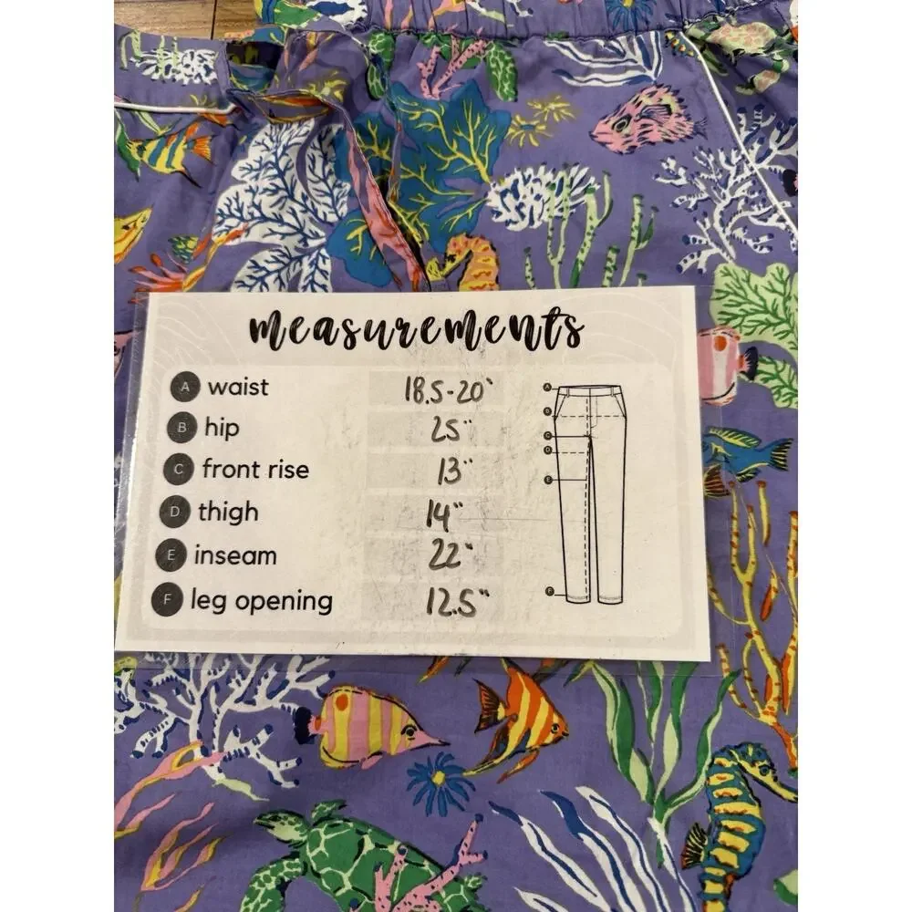 Print Fresh Oceania Pajama Pants Womens Cropped Pockets SZ XL Purple Coral Reef